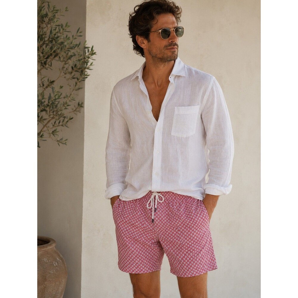 Fedeli Madeira Swim Trunks Pink/White All Over Print Luxury Lined Italy Men's XL